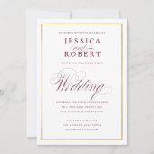 Elegant Script Faux Gold Burgundy Wedding Kaart (Voorkant)