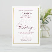 Elegant Script Faux Gold Burgundy Wedding Kaart (Staand voorkant)