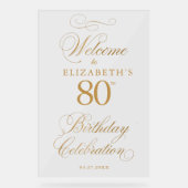 Elegant Script Faux Gold Verjaardag Welkom Acryl Bord (Voorkant)