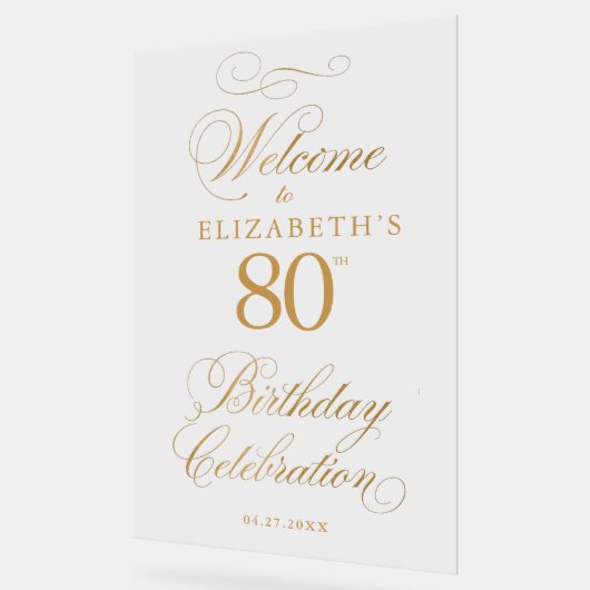 Elegant Script Faux Gold Verjaardag Welkom Acryl Bord (Hoek)