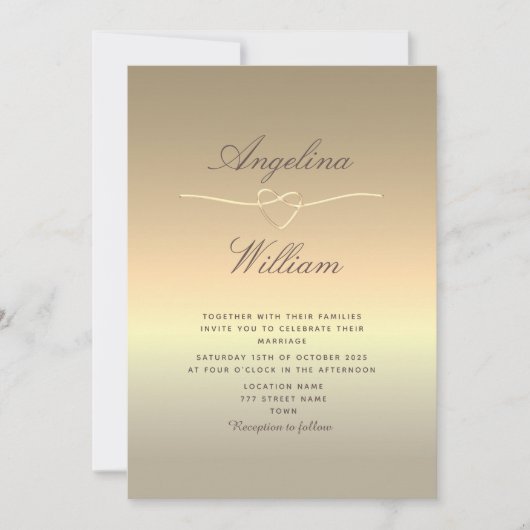 Elegant Script Faux Gold Wedding Invitation Kaart (Voorkant)