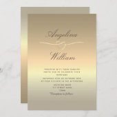 Elegant Script Faux Gold Wedding Invitation Kaart (Voorkant / Achterkant)