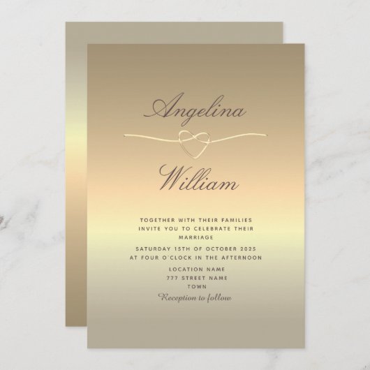 Elegant Script Faux Gold Wedding Invitation Kaart (Voorkant / Achterkant)