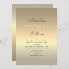 Elegant Script Faux Gold Wedding Invitation Kaart