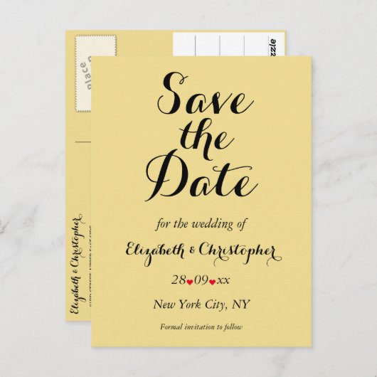 Elegant Script Faux Gold Wedding Save the Date Briefkaart (Voorkant / Achterkant)
