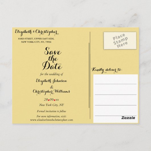 Elegant Script Faux Gold Wedding Save the Date Briefkaart (Achterkant)