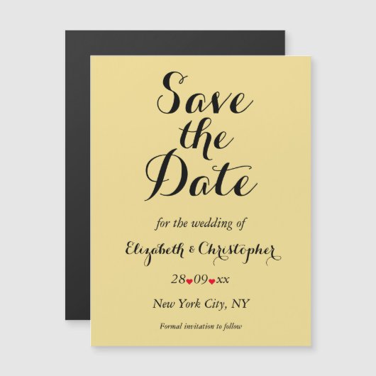 Elegant Script Faux Gold Wedding Save the Date Magnetische Uitnodiging (Voorkant / Achterkant)