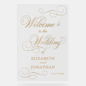 Elegant Script Faux Gold Wedding Welkom Acryl Bord (Voorkant)