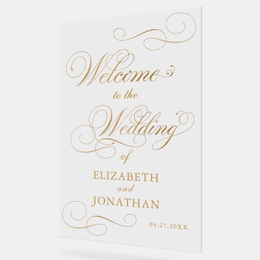 Elegant Script Faux Gold Wedding Welkom Acryl Bord (Hoek)