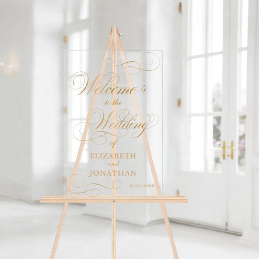 Elegant Script Faux Gold Wedding Welkom Acryl Bord