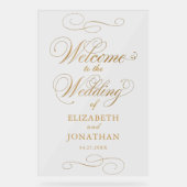 Elegant Script Faux Gold Wedding Welkom Acryl Bord (Voorkant)