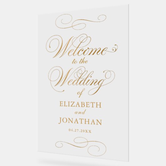 Elegant Script Faux Gold Wedding Welkom Acryl Bord (Hoek)