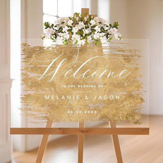 Elegant Script Faux Goud Geborsteld Welkom Bruilof Acryl Bord