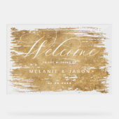Elegant Script Faux Goud Geborsteld Welkom Bruilof Acryl Bord (Voorkant)