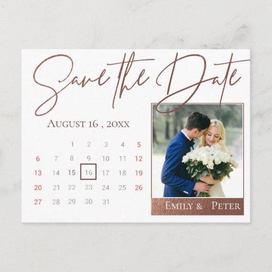 Elegant Script Faux Roos Gold Weddenfoto Aankondigingskaart (Voorkant)