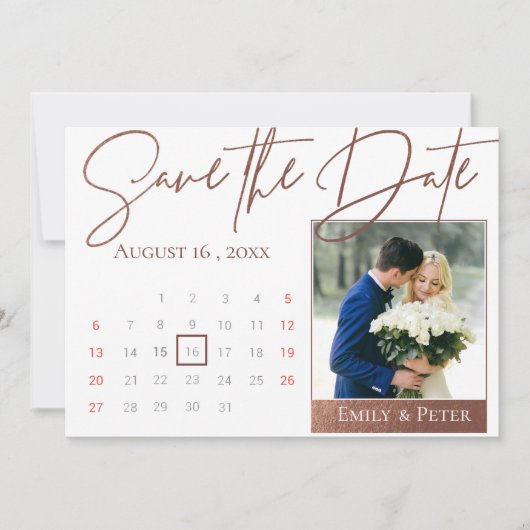 Elegant Script Faux Roos Gold Weddenfoto Save The Date (Voorkant)