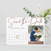 Elegant Script Faux Roos Gold Weddenfoto Save The Date (Staand voorkant)
