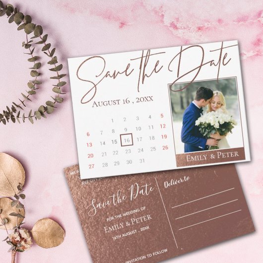 Elegant Script Faux Roos Gold Weddenfoto Save The Date