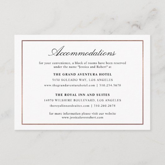 Elegant Script Faux Roos Gouden Rand Details Informatiekaartje (Voorkant)