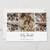 Elegant Script Feliz Navidad Christmas 5 Foto Rood Feestdagenkaart (Voorkant)