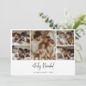 Elegant Script Feliz Navidad Christmas 5 Foto Rood Feestdagenkaart (Staand voorkant)