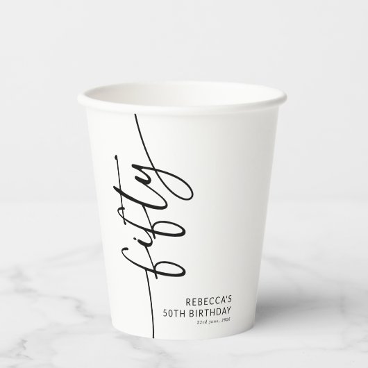Elegant Script Fifty 50e Verjaardag Papieren Bekers (Voorkant)