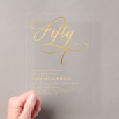 Elegant Script Fifty Black Gold 50ste Verjaardag Acryl Uitnodigingen (Insitu (Draagbaar))