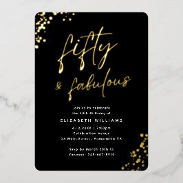 Elegant Script Fifty en Fabulous Birthday Gold Folie Uitnodiging