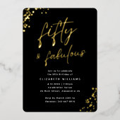 Elegant Script Fifty en Fabulous Birthday Gold Folie Uitnodiging (Voorkant)
