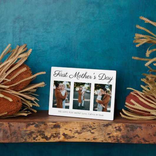 Elegant Script First Moederdag Photo Collage Fotoplaat (Zijkant)