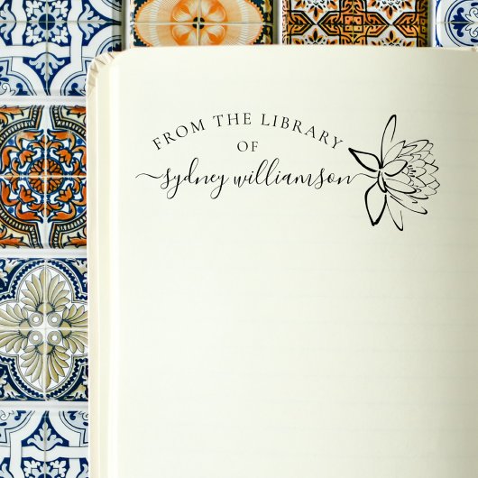 Elegant script floraal uit het bibliotheekboek rubberstempel