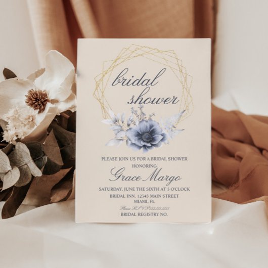 Elegant Script Floral Blue Beige Vrijgezellenfeest Kaart