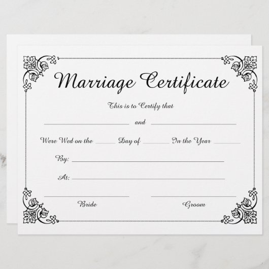 Elegant Script Floral Border Huwelijkscertificaat (Voorkant / Achterkant)