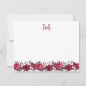 Elegant Script Floral Burgundy Red Monogram Notitiekaartje (Voorkant)