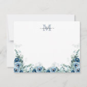 Elegant Script Floral Dusty Blue Monogram Notitiekaartje (Voorkant)