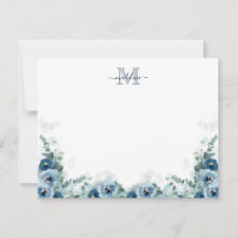 Elegant Script Floral Dusty Blue Monogram