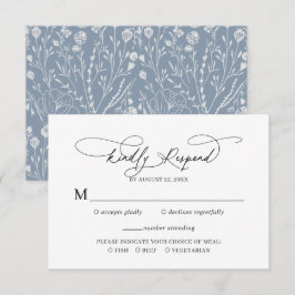 Elegant Script Floral Dusty Blue Wedding RSVP Informatiekaartje
