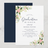 Elegant script floral graduation dinner kaart (Voorkant / Achterkant)