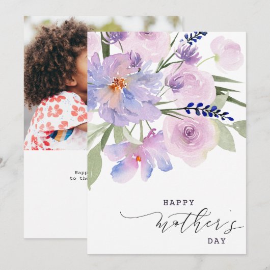 elegant script floral happy moederdag card feestdagenkaart (Voorkant / Achterkant)