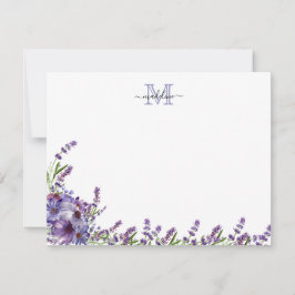 Elegant Script Floral Paars Lavender Monogram niet Notitiekaartje