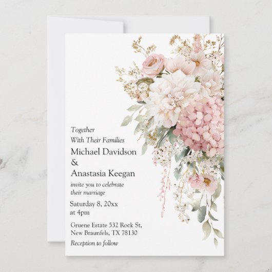 elegant script floral pink wedding invitation notitiekaartje (Voorkant)