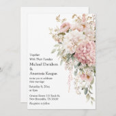 elegant script floral pink wedding invitation notitiekaartje (Voorkant / Achterkant)