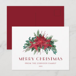 Elegant Script Floral Poinsettia Merry kerst Briefkaart