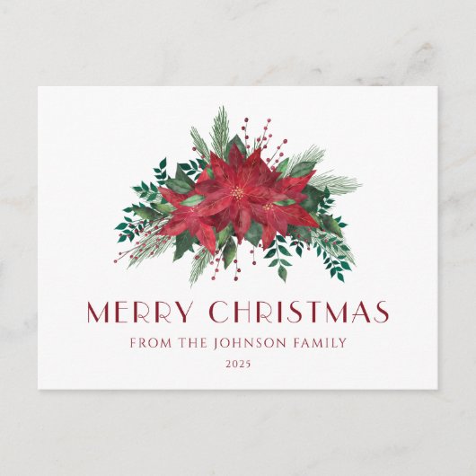Elegant Script Floral Poinsettia Merry kerst Briefkaart (Voorkant)