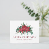 Elegant Script Floral Poinsettia Merry kerst Briefkaart (Staand voorkant)