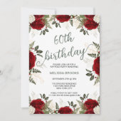 Elegant Script Floral Red Rose Foto 60e verjaardag Kaart (Voorkant)
