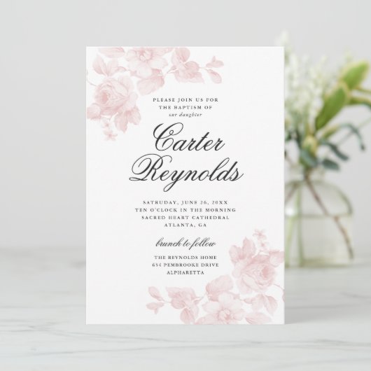 Elegant Script Floral Religious Baptisme Kaart (Staand voorkant)