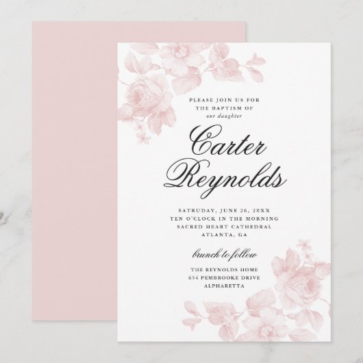 Elegant Script Floral Religious Baptisme Kaart (Voorkant / Achterkant)