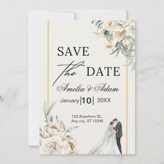 Elegant Script Floral Sla de datumaankondiging op Save The Date (Voorkant)