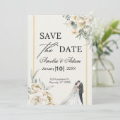 Elegant Script Floral Sla de datumaankondiging op Save The Date (Staand voorkant)